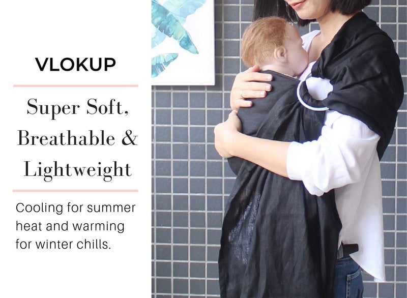 Vlokup Ring Sling Baby Carrier, Soft Cotton Baby Sling Carrier Newborn to Toddler, Baby Wrap Carrier for Plus Size Parents, Perfect Shower Gift, Black - Image 4